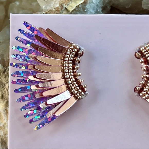 🌺🎉HP🎉🌺 NWT Mignonne Gavigan Mini Madeline Earrings Rose Gold Glitter - Picture 7 of 16
